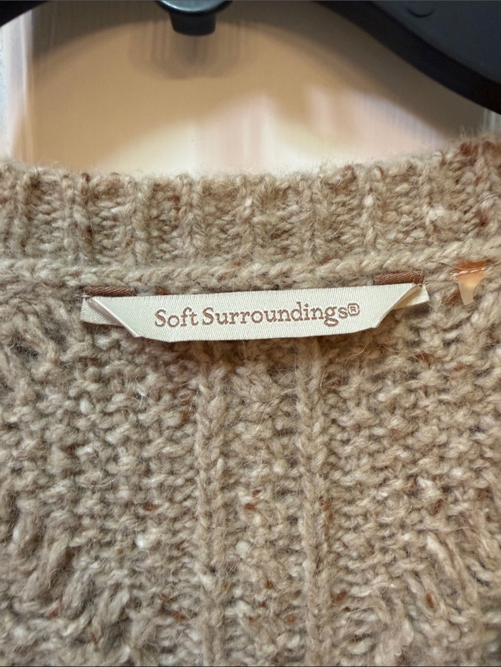 Soft Surroundings Cable Knit V-Neck Pocket Sweater - Beige - Picture 3 of 4